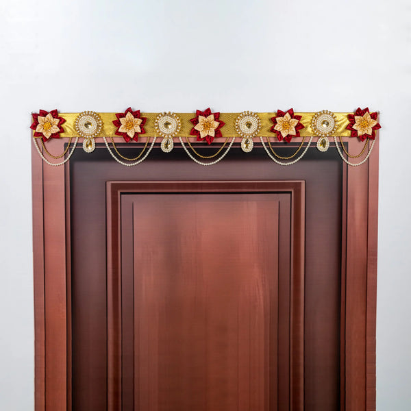 Red Golden Toran with Satin Fabric Flower