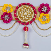 Rani and Yellow Toran with Satin Fabric Flowers